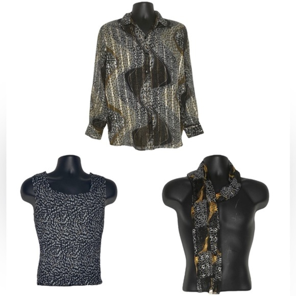 Tops - Maria Gabrielle 3pc Animal Print Set (Size:Large, Color: Brown/Black/Gold/White)